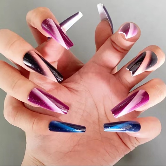 🆕NIP:PressOn Magic Color Long Coffin Nails + PressOn Adhesive Tape & File 💅🏻 - Picture 2 of 6